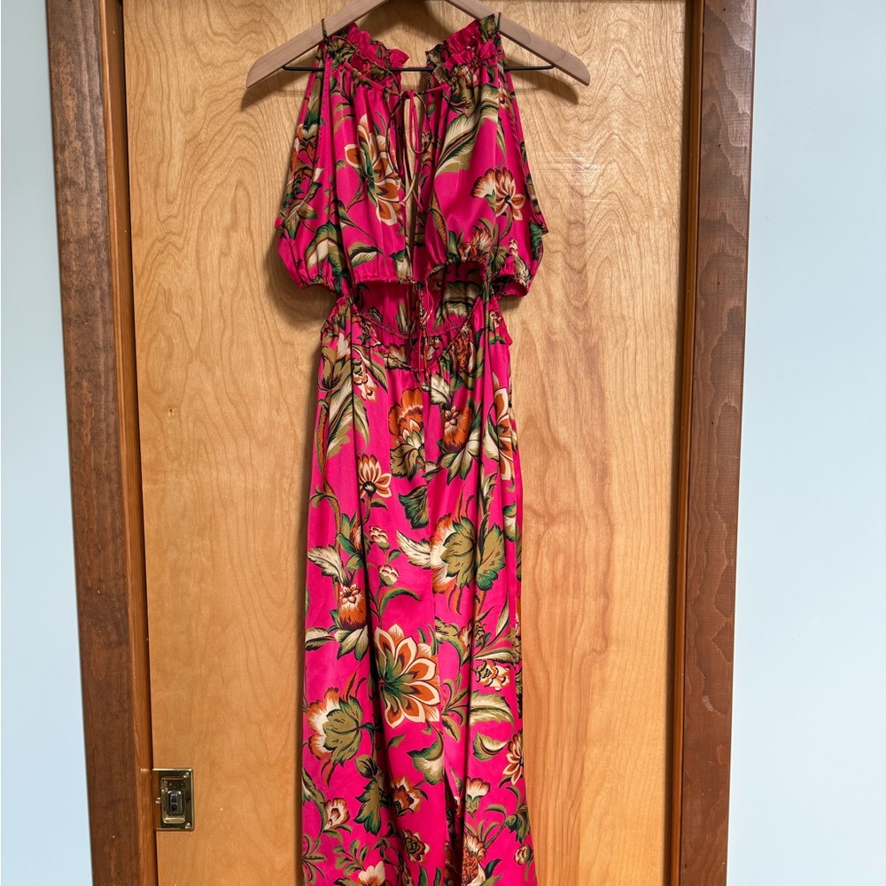 Zara Small Bold Floral Dress Jumpsuit Wide Leg Spring Wedding Guest Statements